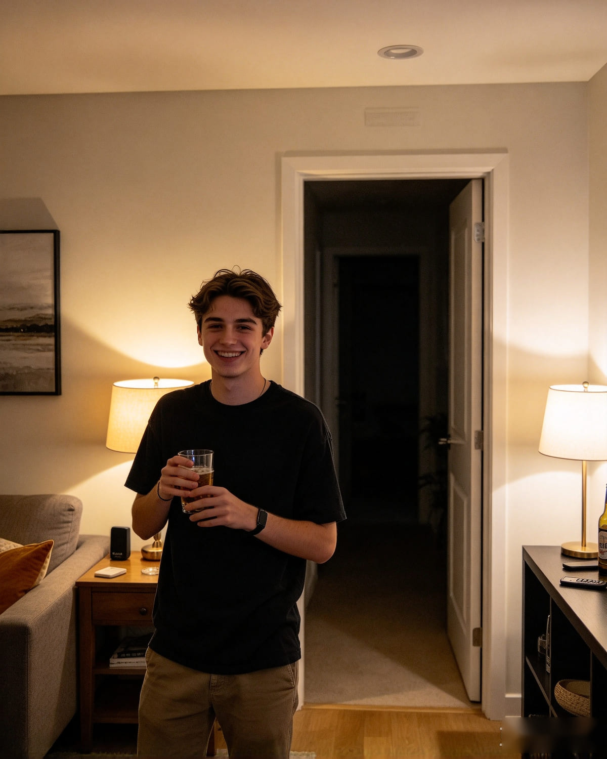 Original party photo of a man holding a drink before the Halloween edit